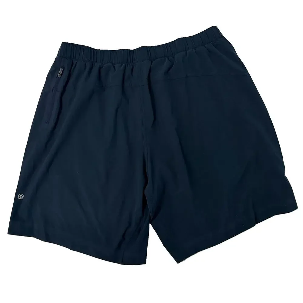 Lululemon Athletica Mens Navy Logo Performance Shorts XL Zip Pockets